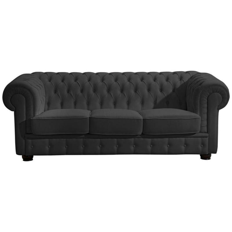 Chesterfield-Dreisitzer-Sofa in Echtleder Schwarz