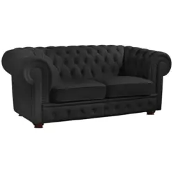 Chesterfield-Zweisitzer-Sofa in Echtleder Schwarz