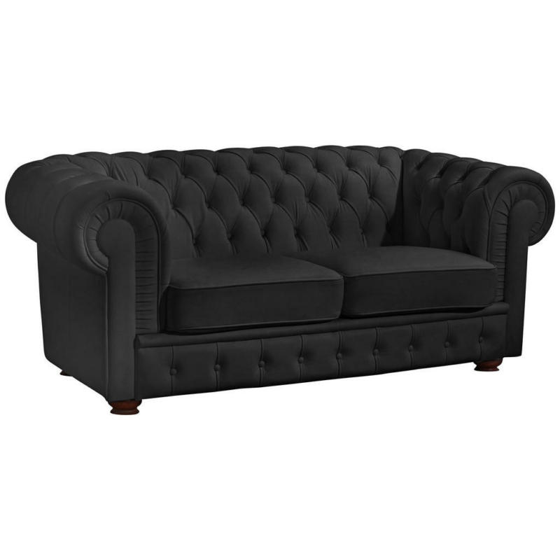 Chesterfield-Zweisitzer-Sofa in Echtleder Schwarz