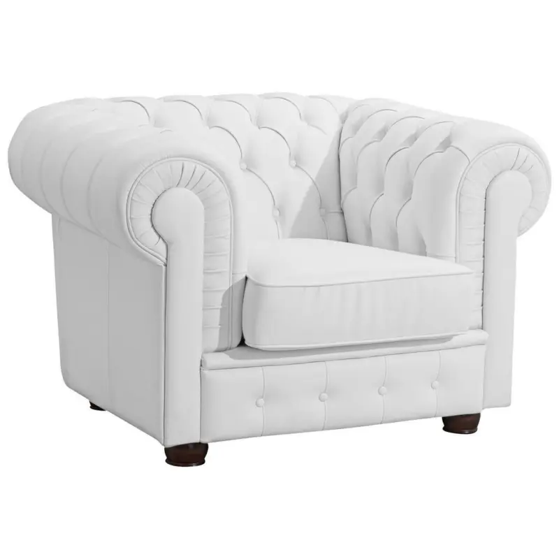 Chesterfield-Sessel in Echtleder Weiß