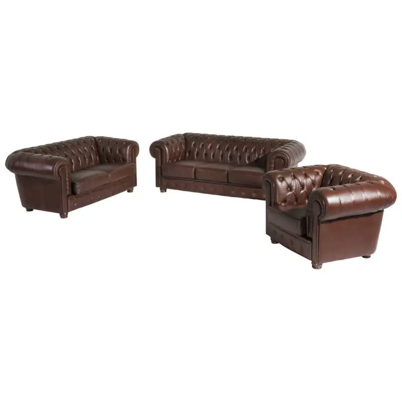 Chesterfield-Sitzgarnitur in Echtleder Braun