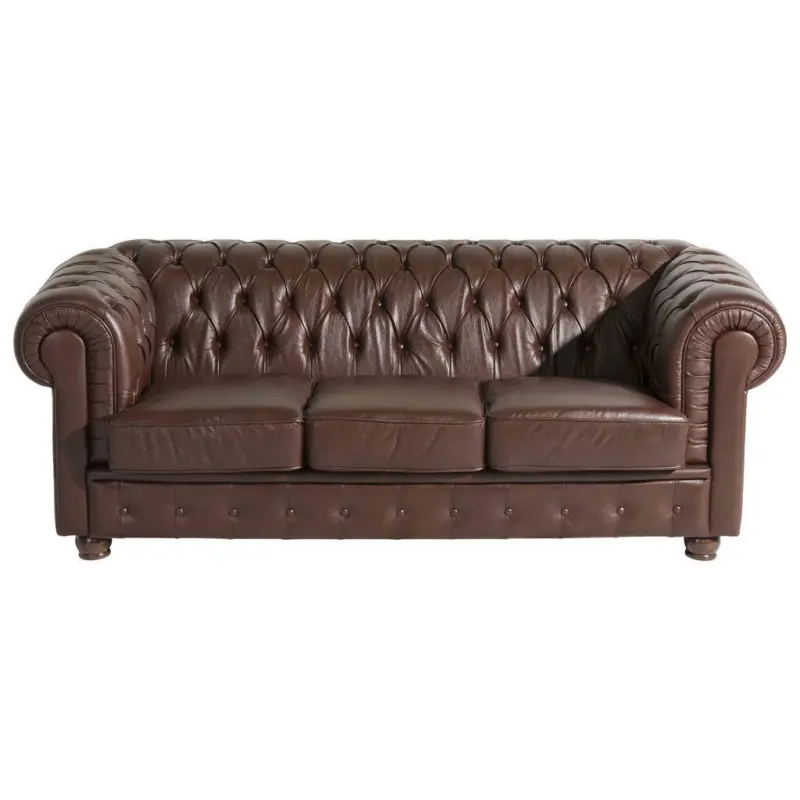 Chesterfield-Dreisitzer-Sofa in Echtleder Braun