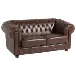 Chesterfield-Zweisitzer-Sofa in Echtleder Braun