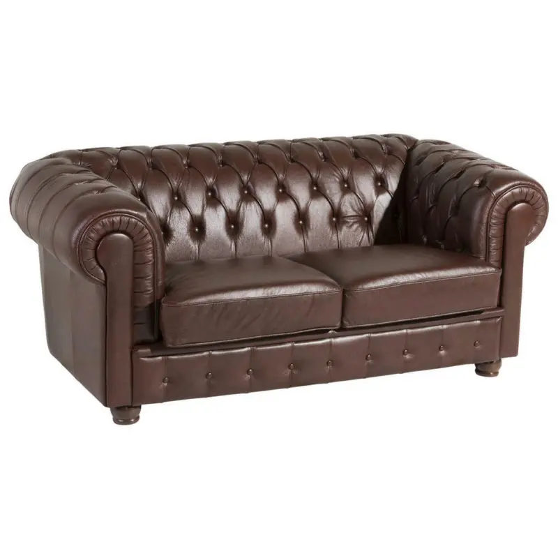 Chesterfield-Zweisitzer-Sofa in Echtleder Braun