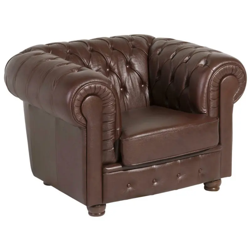 Chesterfield-Sessel in Echtleder Braun