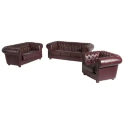 Chesterfield-Sitzgarnitur in Echtleder Rot