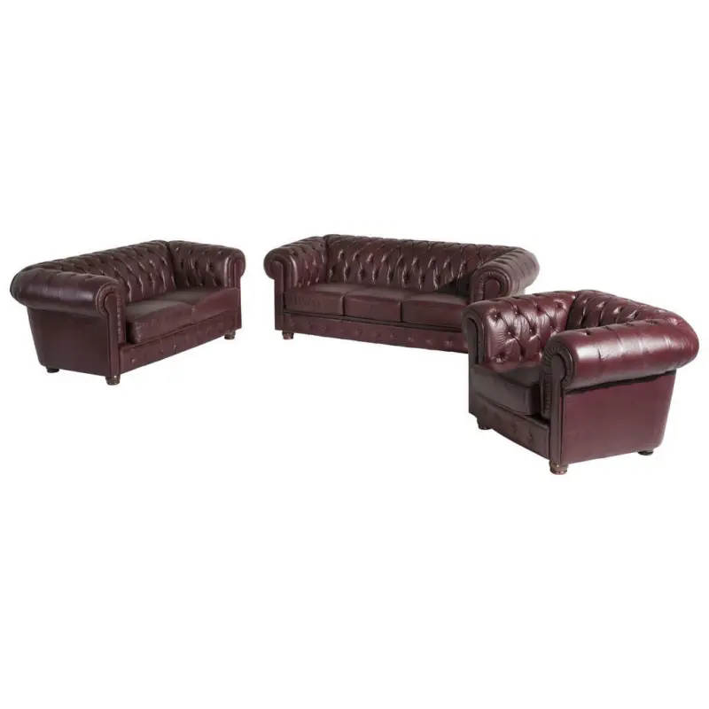 Chesterfield-Sitzgarnitur in Echtleder Rot