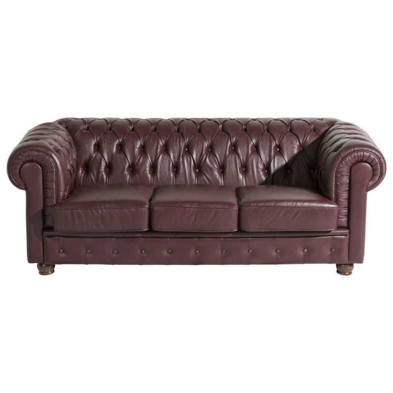 Chesterfield-Dreisitzer-Sofa in Echtleder Rot