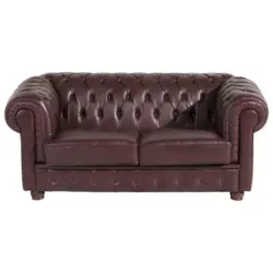 Chesterfield-Zweisitzer-Sofa in Echtleder Rot