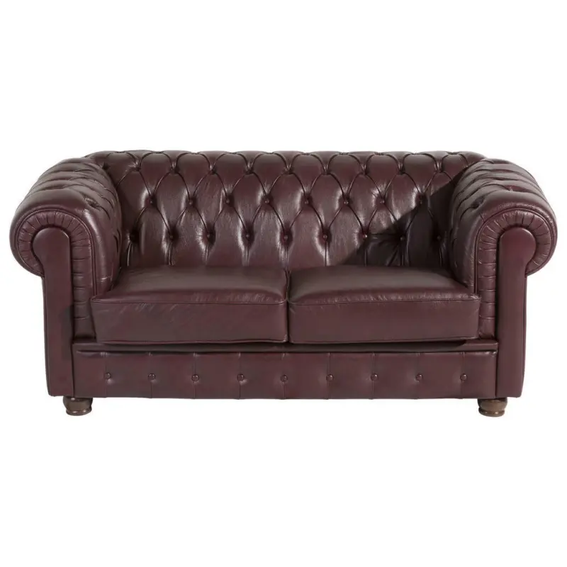 Chesterfield-Zweisitzer-Sofa in Echtleder Rot