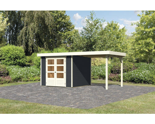 Gartenhaus Karibu Kodiak 3,5 inkl. Anbau 2,4 m 462 x 246 cm anthrazit