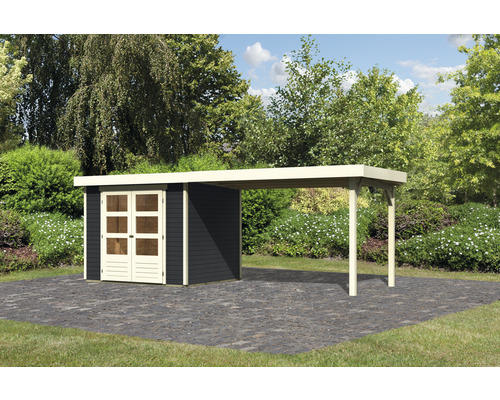 Gartenhaus Karibu Kodiak 3 inkl. Anbau 2,8 m 497 x 217 cm anthrazit