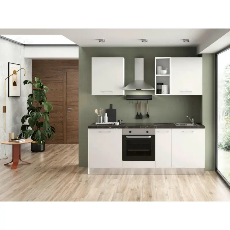 K&uuml;chenblock 210 cm in Wei&szlig;