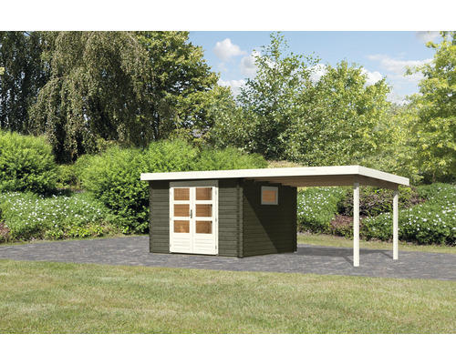 Gartenhaus Karibu Tossens 3 inkl. Anbau 3,3 m 580 x 297 cm grau