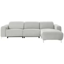 Ecksofa in Echtleder Hellgrau