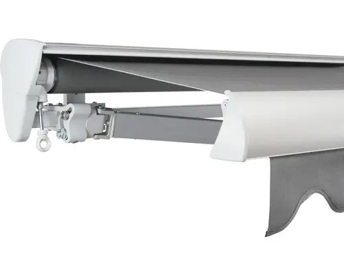 SOLUNA Halbkassettenmarkise Classic 6x3,5 Stoff Dessin 320925 Gestell E6EV1 silber eloxiert Antrieb links inkl. Kurbel