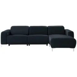 Ecksofa in Echtleder Dunkelblau