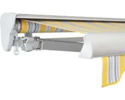 SOLUNA Halbkassettenmarkise Classic 6x2,5 Stoff Dessin 6292 Gestell E6EV1 silber eloxiert Antrieb links inkl. Kurbel