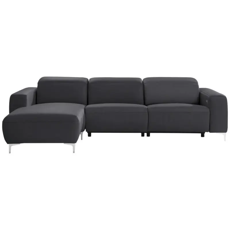 Ecksofa in Echtleder Dunkelgrau, Fango