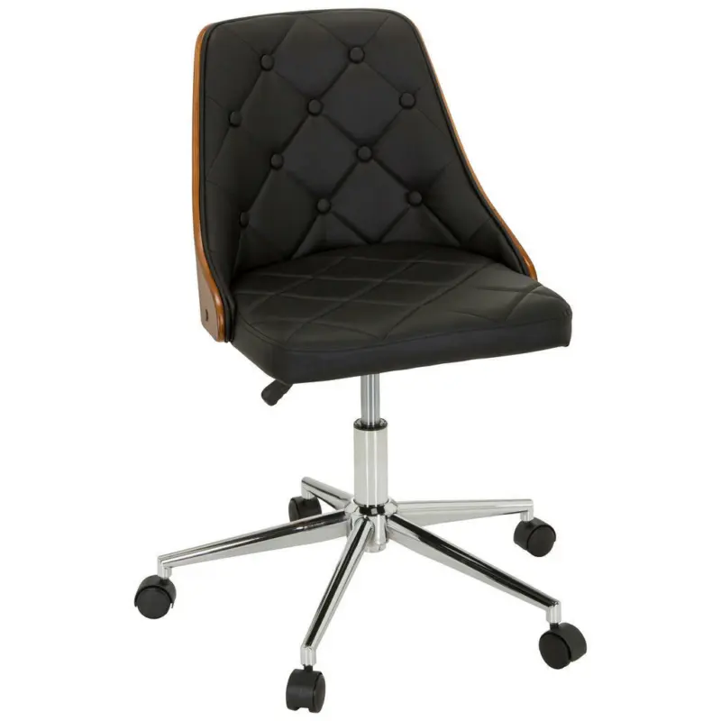 Drehstuhl in Lederlook Schwarz, Teakfarben