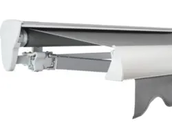 SOLUNA Halbkassettenmarkise Classic 6x1,5 Stoff Dessin 320925 Gestell E6EV1 silber eloxiert Antrieb links inkl. Motor und Wandschalter