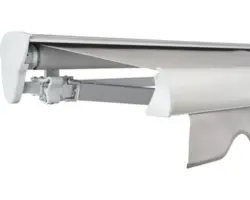 SOLUNA Halbkassettenmarkise Classic 2,5x1,5 Stoff Dessin 320923 Gestell E6EV1 silber eloxiert Antrieb links inkl. Motor und Wandschalter