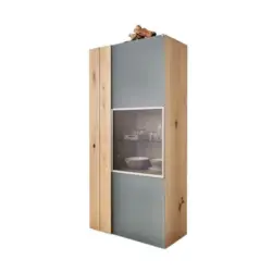 Vitrine in furniert, mehrschichtige Massivholzplatte (Tischlerplatte) Wildeiche Grau, Eichefarben