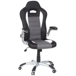 Gamingstuhl in Lederlook Grau, Schwarz, Weiß