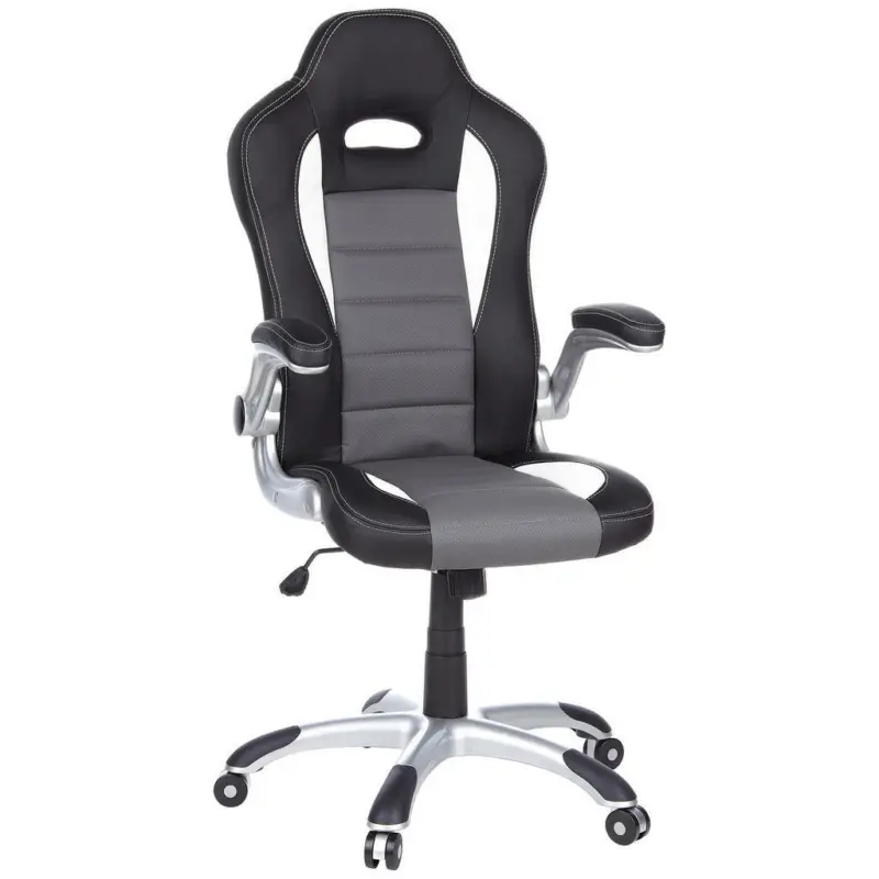 Gamingstuhl in Lederlook Grau, Schwarz, Weiß