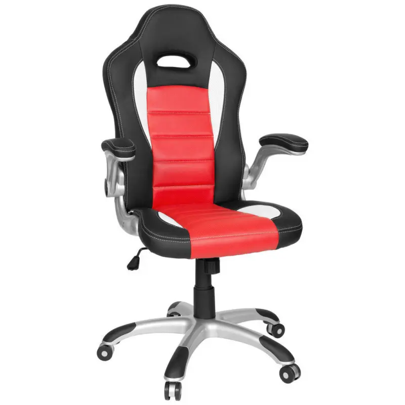 Gamingstuhl in Lederlook Rot, Schwarz, Weiß