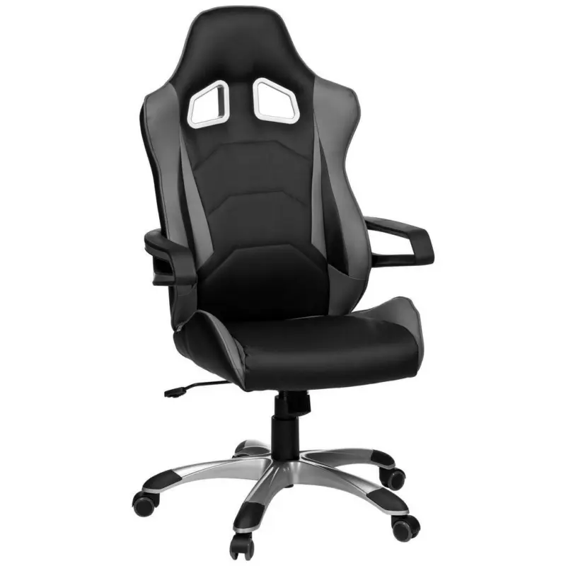 Gamingstuhl in Lederlook Grau, Schwarz