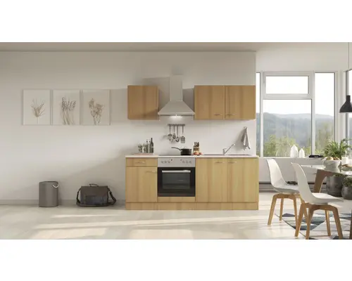 Küchenblock Flex Well Nano 11899 Buche-Dekor/Buche-Dekor 210 cm inkl. Einbaugeräte