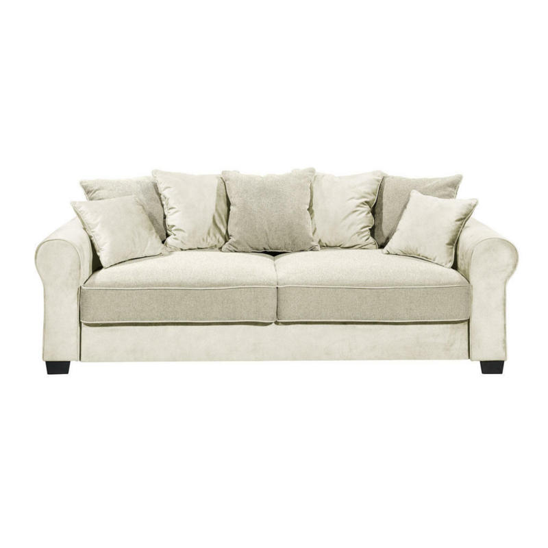 Dreisitzer-Sofa in Webstoff, Mikrovelours Creme