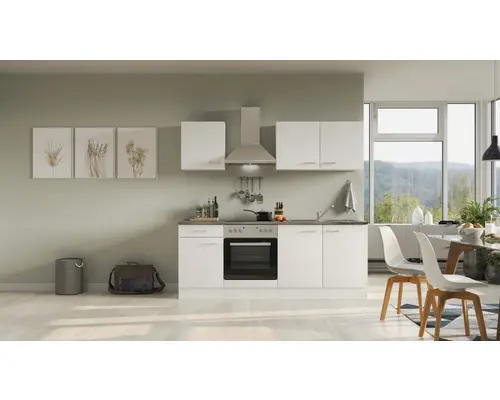 Küchenblock Flex Well Lucca 12363 weiß/weiß 210 cm inkl. Einbaugeräte