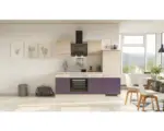 Hornbach Küchenblock Flex Well Focus 12327 Akazie-Dekor/Aubergine 220 cm inkl. Einbaugeräte