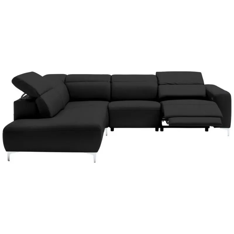 Ecksofa in Echtleder Schwarz