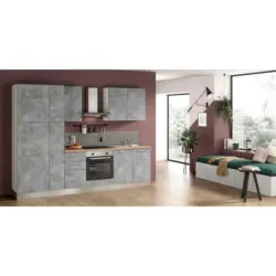 Küchenleerblock 285 cm in Weiß, Hellgrau, Eiche Bianco