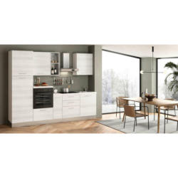 Küchenblock 270 cm in Weiß, Eukalyptusholzfarben