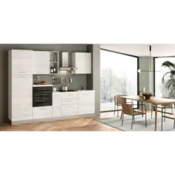 K&uuml;chenblock 270 cm in Wei&szlig;, Eukalyptusholzfarben