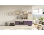 Hornbach Küchenblock Flex Well Focus 12353 Akazie-Dekor/Aubergine 220 cm inkl. Einbaugeräte