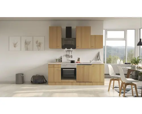 Küchenblock Flex Well Nano 8226 Buche-Dekor/Buche-Dekor 220 cm inkl. Einbaugeräte