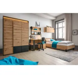 Dreht&uuml;renschrank in Schwarz, Eiche Artisan