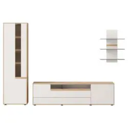 Wohnwand 320,3/215,8/49,6 cm in Weiß, Wildeiche