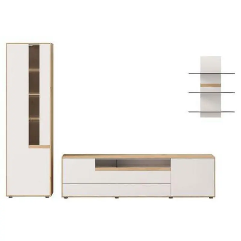 Wohnwand 320,3/215,8/49,6 cm in Weiß, Wildeiche