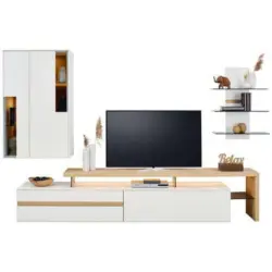 Wohnwand 311/198,2/49,6 cm in Wei&szlig;, Wildeiche