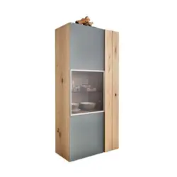 Vitrine in furniert, mehrschichtige Massivholzplatte (Tischlerplatte) Wildeiche Grau, Eichefarben