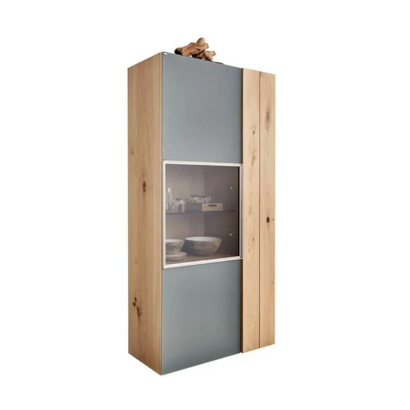 Vitrine in furniert, mehrschichtige Massivholzplatte (Tischlerplatte) Wildeiche Grau, Eichefarben