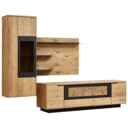 Wohnwand 283,8/203,3/45,2 cm in Schwarz, Eichefarben