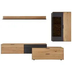 Wohnwand 306,2/209,8/45,2 cm in Schwarz, Eichefarben