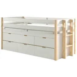 Stauraumbett 90/200 cm in Wei&szlig;, Kieferfarben